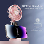 Gockera Portable Fan, 4200Mah Battery Operated Fan, 5 Speeds&Digital Display, Makeup Fans For Women With Base, 180°Foldable 3In1 Handheld/Neck/Desk Fan For Outdoor Indoor,Ultra Quiet (Pink)