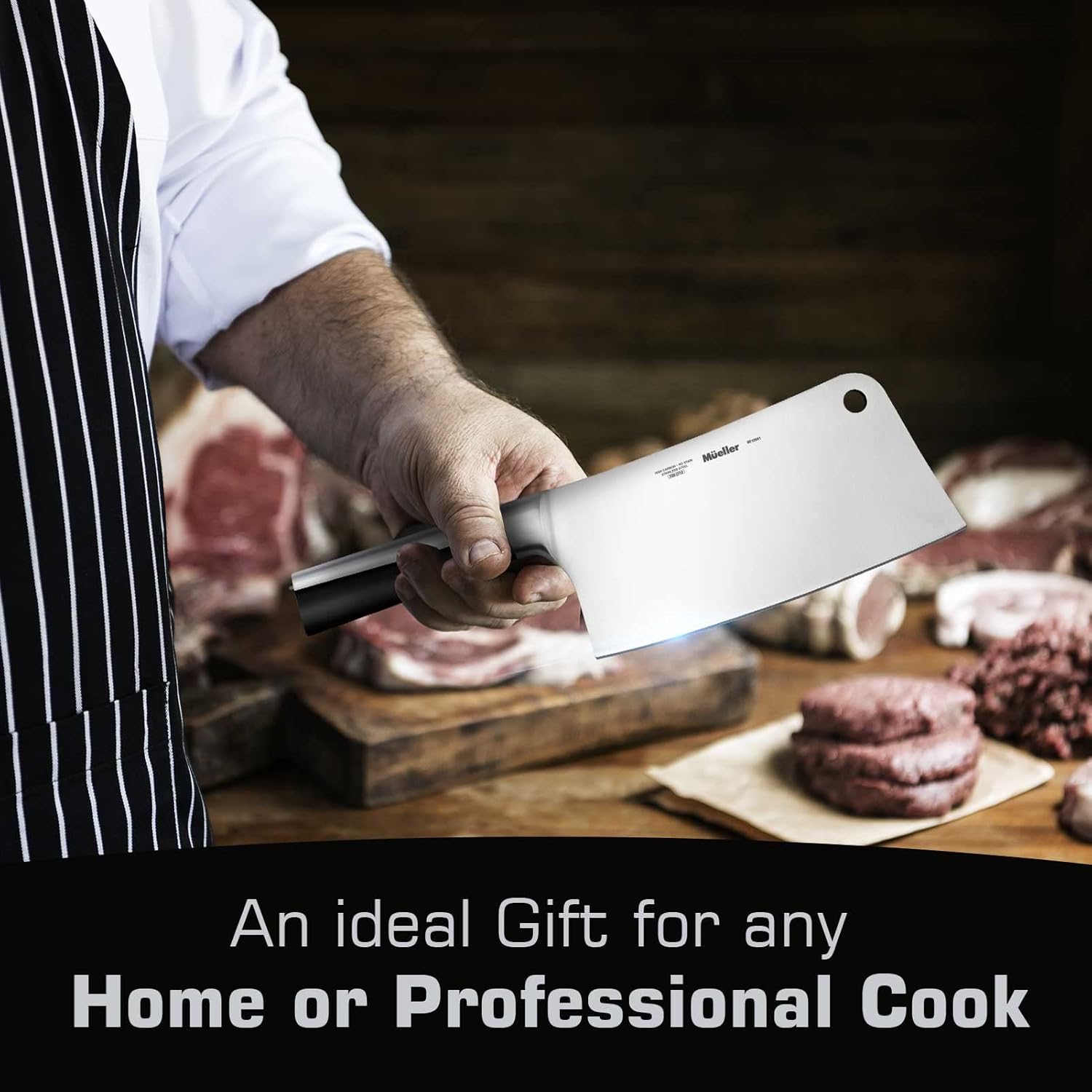 Mueller 7-Inch Meat Cleaver Butcher Knife - German High Carbon Steel, Laser-Tested Razor-Sharp Blade, Heavy Duty Bone Chopper for Meat & Vegetables, Home & Restaurant, Gift for Him