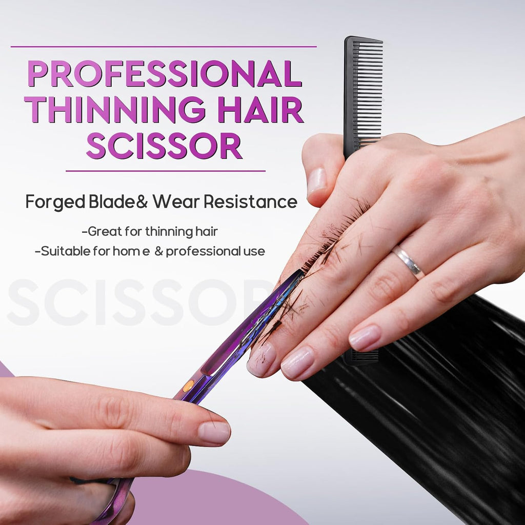 Jason Hair Cutting Scissors Professional - 10 Pcs Haircut Scissors Set, Thinning Shears For Hair Cutting With 30 Teeth, Straight Shears For Men Women Home Salon Barber Purple