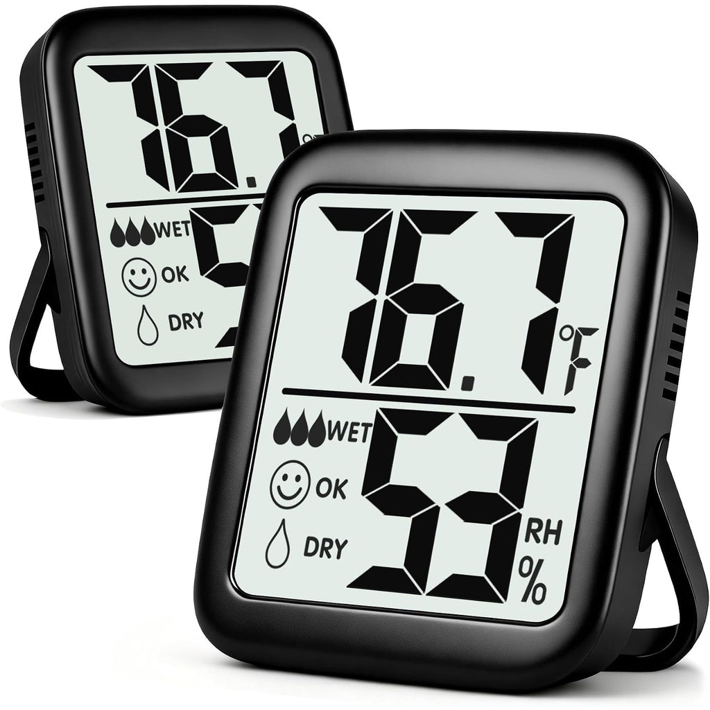 2 Pack Room Thermometer For Home, Hygrometer Indoor Humidity Meter Gauge, Digital Temperature And Humidity Monitor Sensor For House, Terrarium, Incubator, Greenhouse - Battery Included