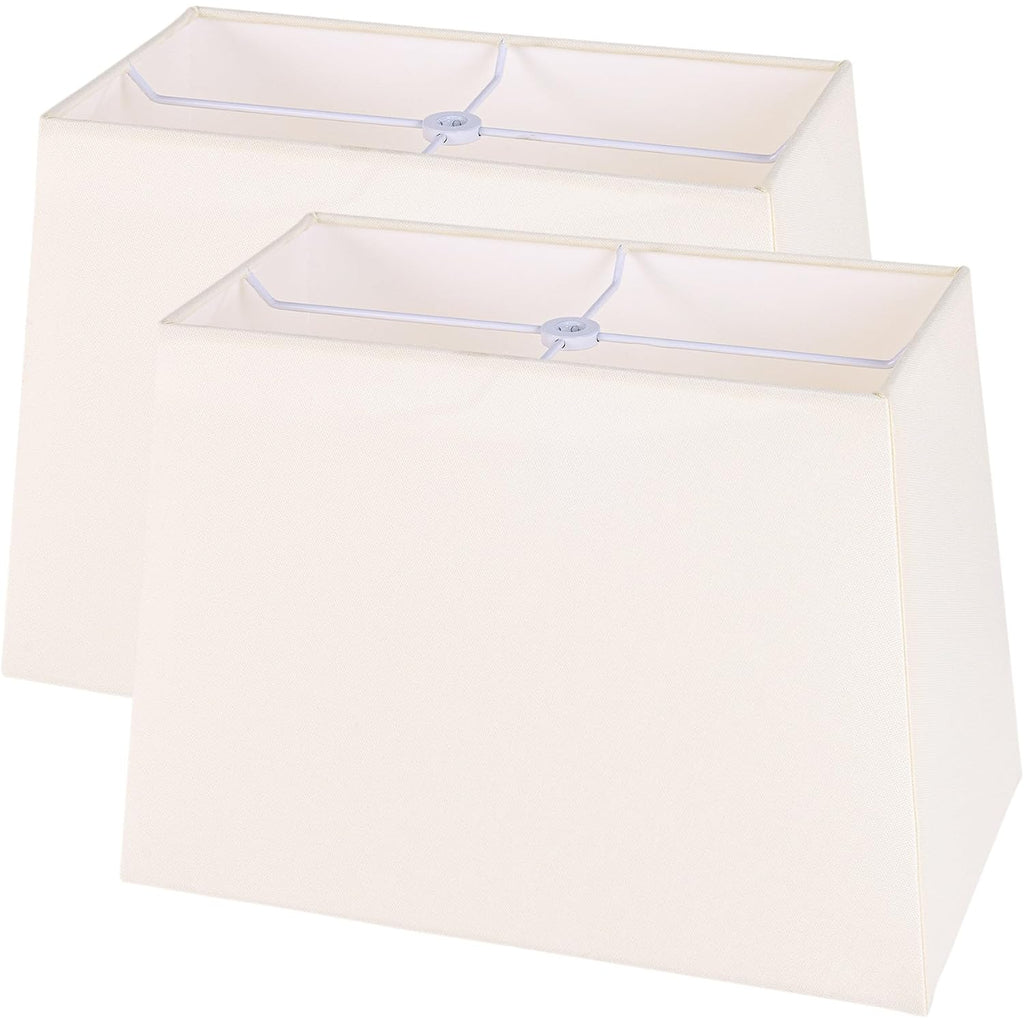 Wellmet Set Of 2 Rectangle Lampshade, No Assembly Required,12" X14" X10" | Creamwhite Fabric Lampshade, Replacement Classic Modern Lamp Shade For Table Lamp,Bedside Lamp,Floor Lamp,0.43" Spider Fitter