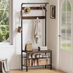 Hall Tree with Bench and Shoe Storage, 4-in-1 Entryway Organizer with 10 Hooks and Storage Shelf,Coat Rack Freestanding with 2-Tier Storage Shelf for Living Room, Bedroom Rustic
