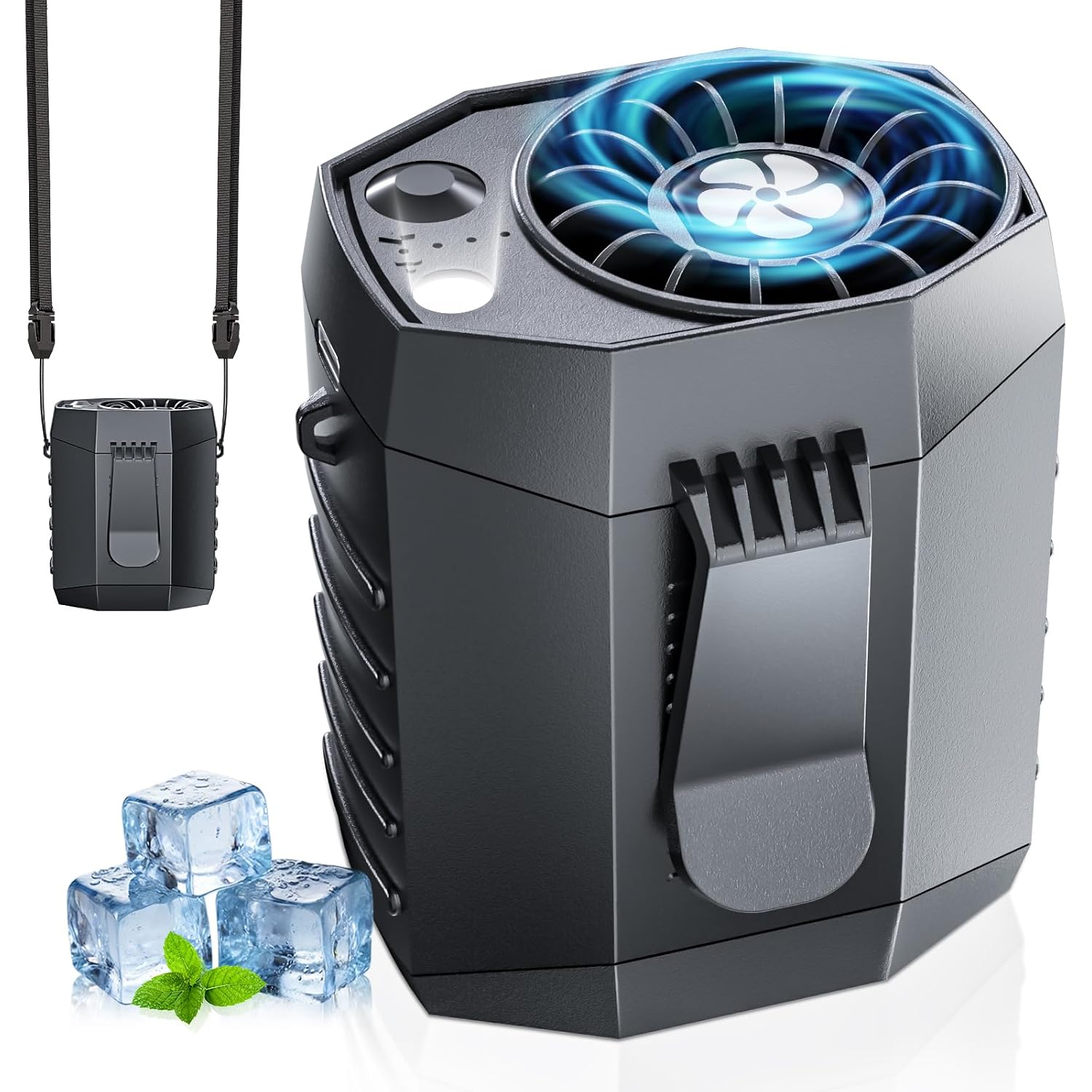 Portable Waist Fan, 9200Rpm High Speed Wearable Fan, Mini Rechargeable Personal Fan For Jobsite & Outdoor, 25H Runtime, 25Db Quiet, Belt Fan With Led Flashlight For Men, Black