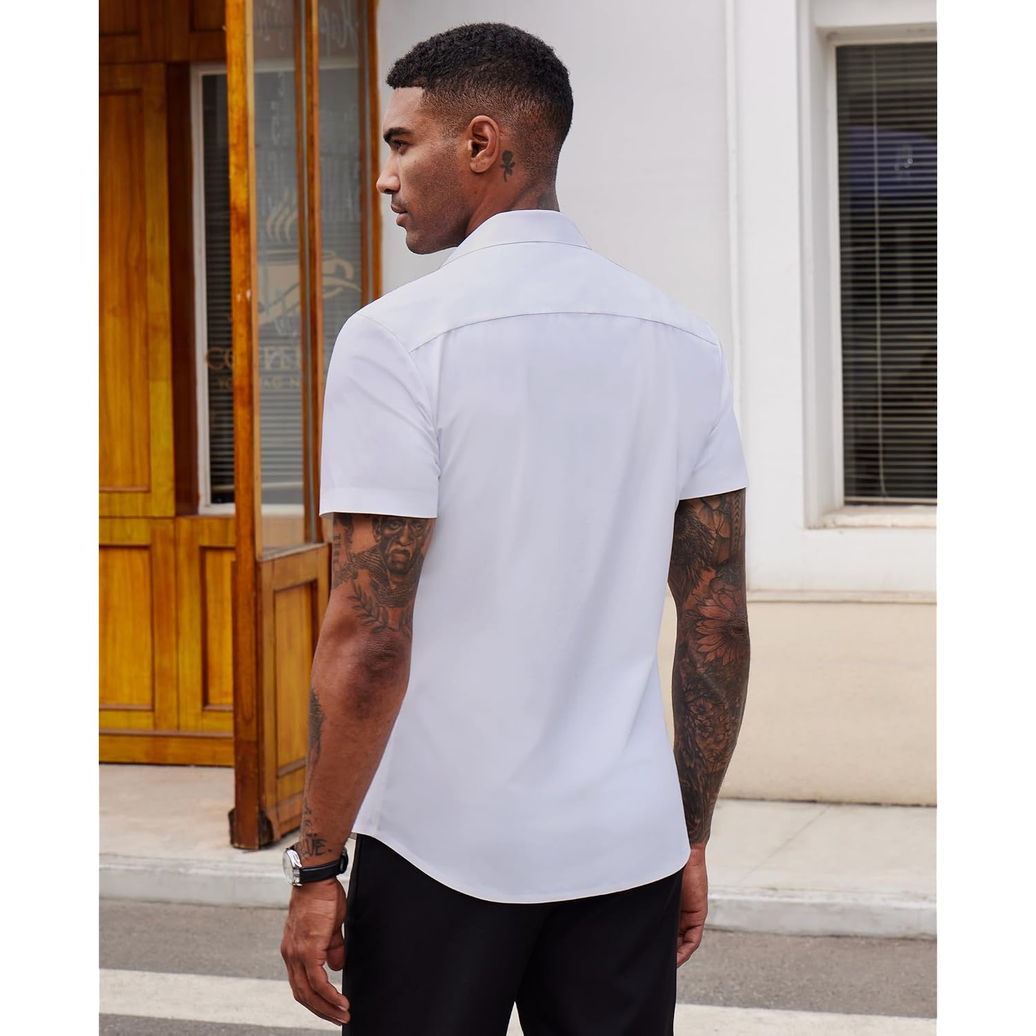 Stretch Dress Shirts For Men Short Sleeve Slim Fit Casual Button Down Shirts Muscle Fit Men'S Dress Shirts