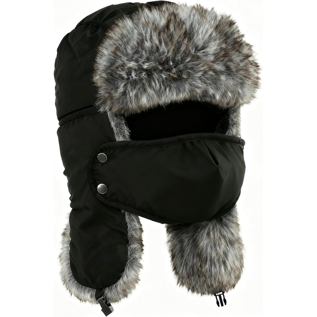 Buauty Fur Trapper Hat for Men Women Winter Windproof Soft Russian Ushanka Hats with Warm Ear Flaps & Removable Mask