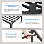 14 Inch Metal Queen Bed Frame With Rounded Corner And Headboard Hole Mattress Retainers 3500Lbs Heavy Duty Steel Slats No Box Spring Needed Platform Noise-Free Easy Assembly