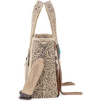 Montana West Wrangler Cowhide Tote Bag For Women Western Tooling Handbag Leather Fringing With Turquoise Stone Concho