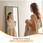 Full Length Floor Mirror 56"X15", Standing Mirror With Aluminum Frame, Large Body Mirror For Bedroom, Living Room And Bathroom, Black
