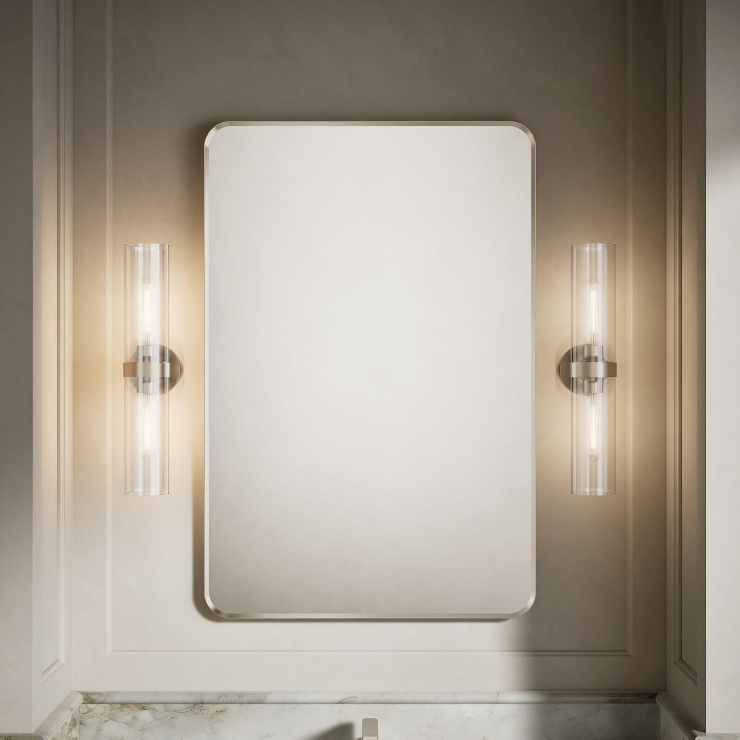 Kohler Essential 30 In. W X 45 In. H Rectangular Framed Wall Mount Bathroom Vanity Mirror In Brushed Nickel