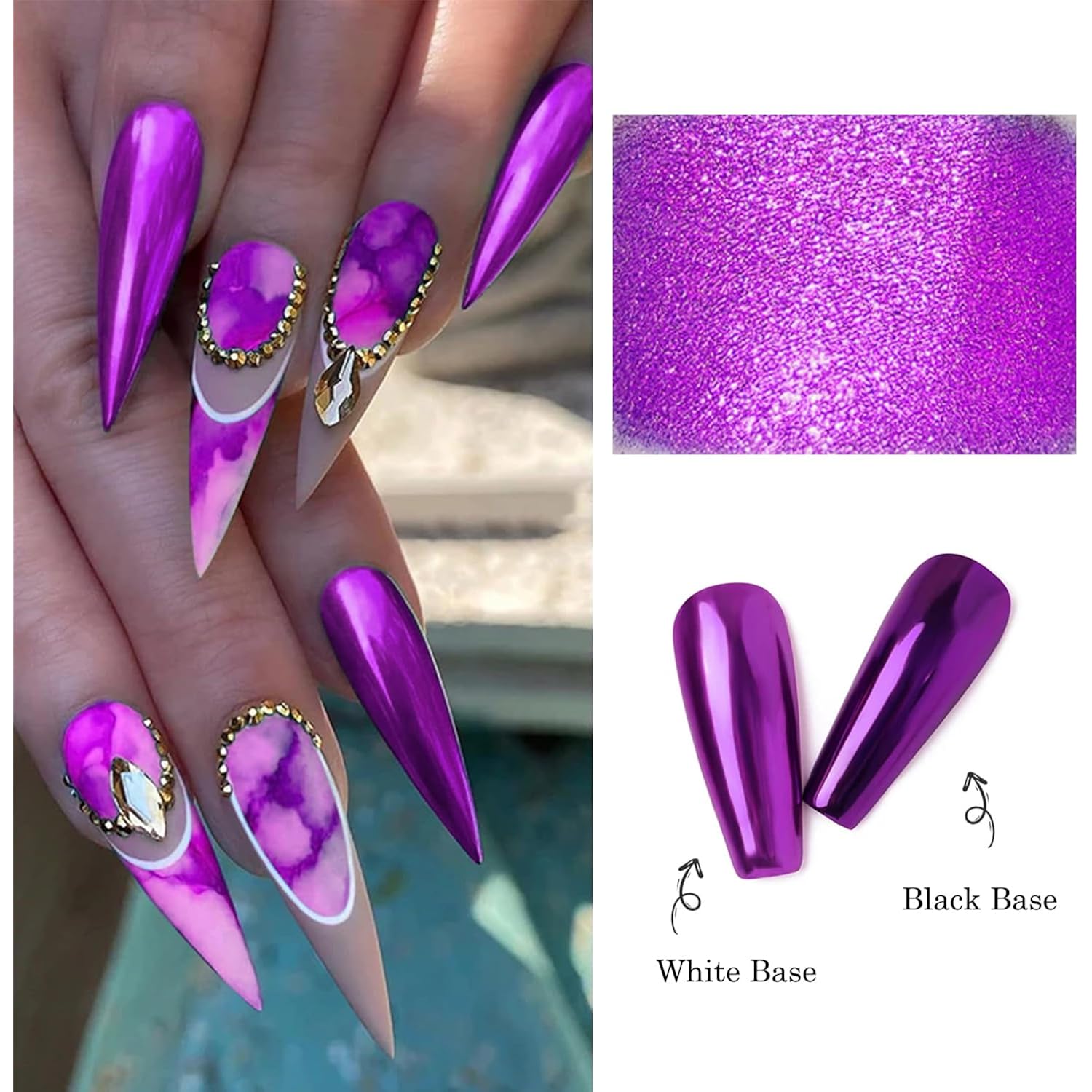 Holographic Purple Chrome Nail Powder Violet Metallic Mirror Effect Glazed Nail Glitter Powder Reflective Aurora Pigment Dust for Gel Polish Nails Art Decoration with Tool