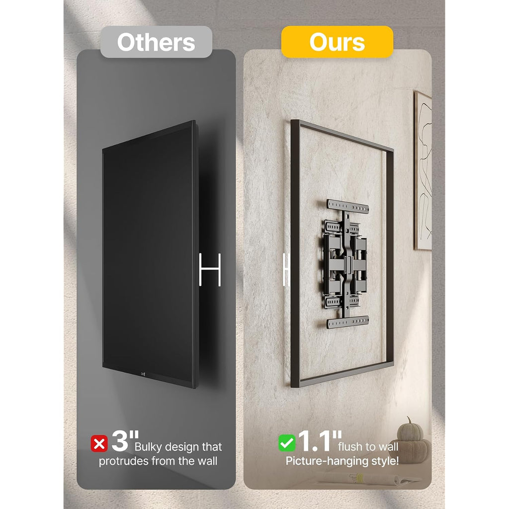 Montek Ultra Slim Tv Wall Mount For 43-90 Inch Tvs | 1.1" Thin Low Profile Full Motion Bracket | Dual Swivel Articulating Arms With Tilt | Max Vesa 600X400Mm | Holds 132Lbs | Fits 16"/18" Studs
