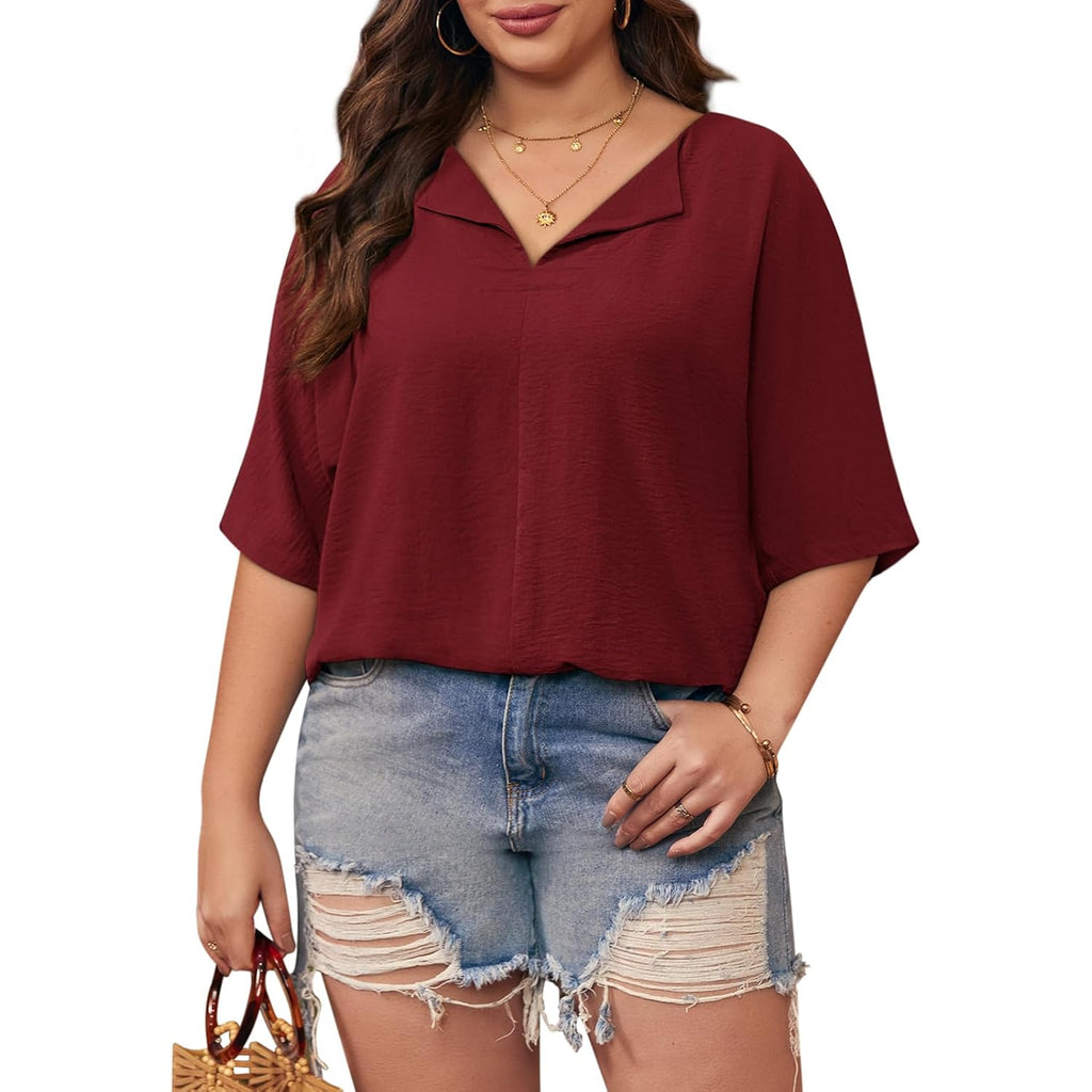 Lueluoye Womens Plus Size Tops Short Sleeve V Neck Tee Blouse Summer Loose Fit Casual Tunic Top XL-5XL