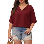 Lueluoye Womens Plus Size Tops Short Sleeve V Neck Tee Blouse Summer Loose Fit Casual Tunic Top XL-5XL
