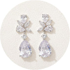SWEETV Elegant Bridal Wedding Earrings for Brides, Bridesmaids, Cubic Zirconia Teardrop Dangle Earrings for Women Formal Jewelry