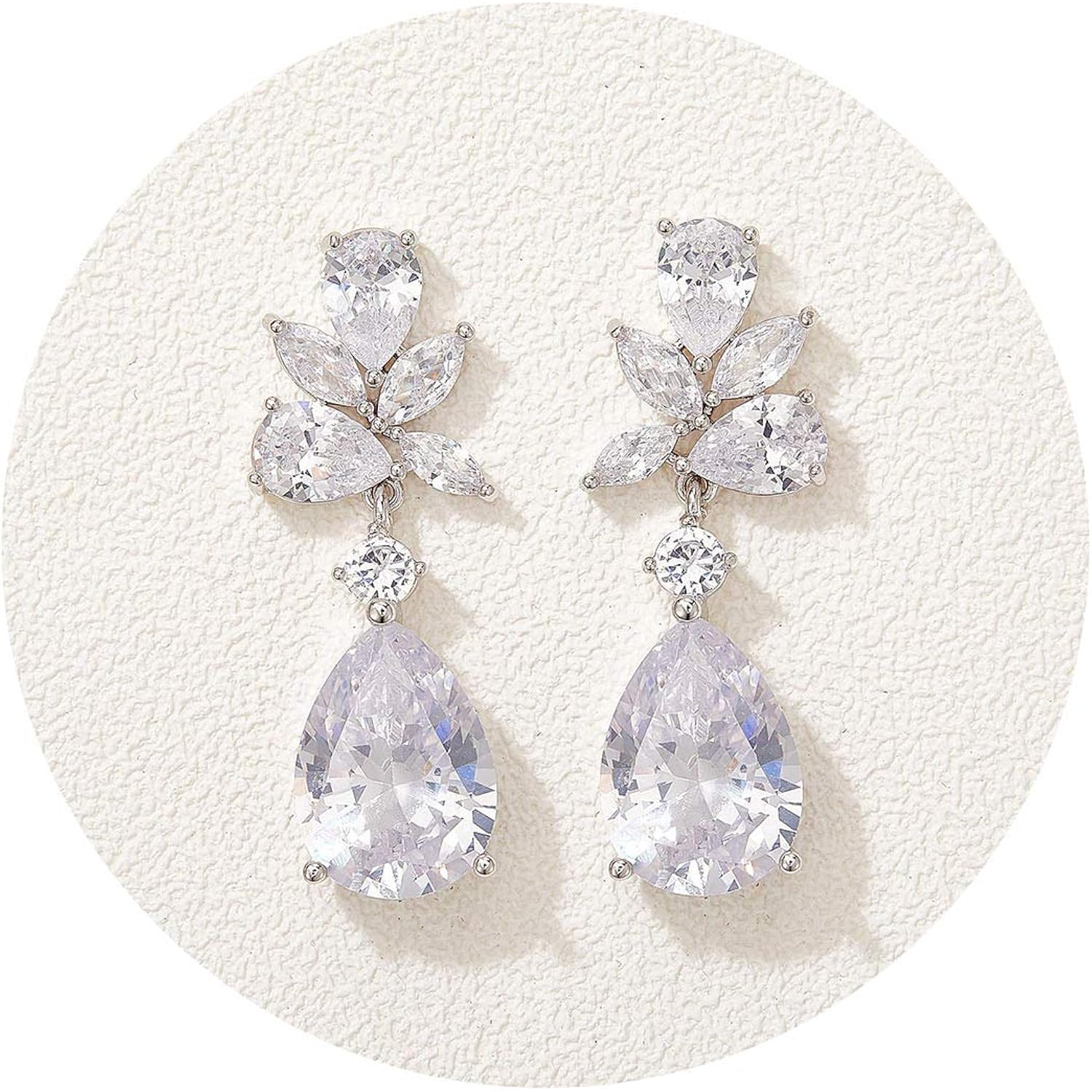 SWEETV Elegant Bridal Wedding Earrings for Brides, Bridesmaids, Cubic Zirconia Teardrop Dangle Earrings for Women Formal Jewelry