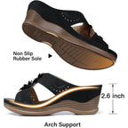 Temofon Womens Wedge Sandals Leather: Comfortable Walking Shoes Summer | Fit Wide Foot - Cute Style - Wear True Size 5-11