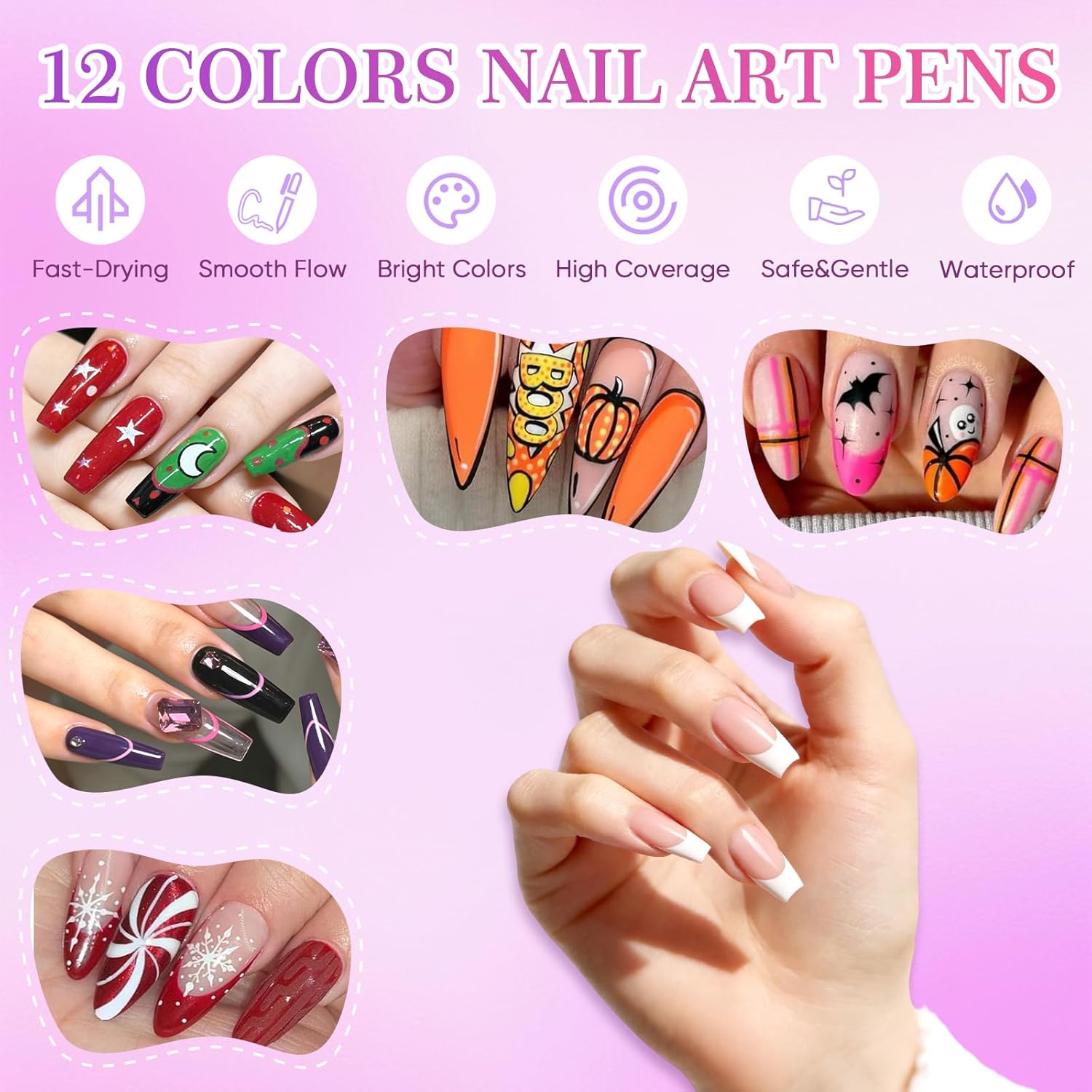 12 Colors Nail Art Marker Pens Set, Nail Markers for Nail Art, Suitable for Nail Art, Nail Painting, And Artistic Decorations; Suitable for Both Children And Adults. (12 Colors)