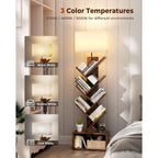 Evermagin 6 Tier Tree Bookshelf With Light, Narrow Bookcase Tower, Tall Floor Standing Book Organizer With Storage Cabinet For Living Room, Bedroom And Home Office, Rustic Brown