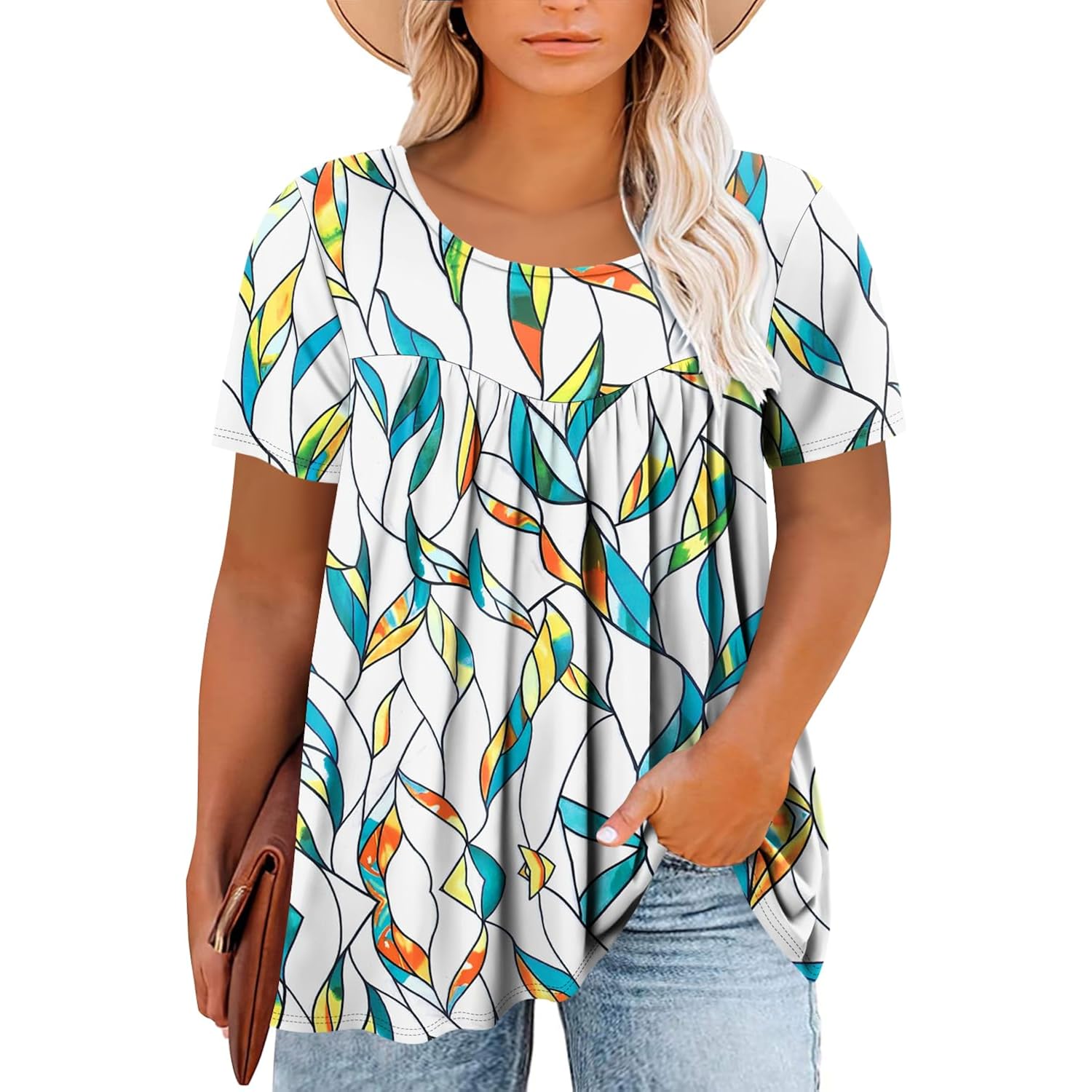 Plus Size Tops For Women Casual Summer Crew Neck Tunics Short Sleeve Loose Shirts Blouses 1X-5X
