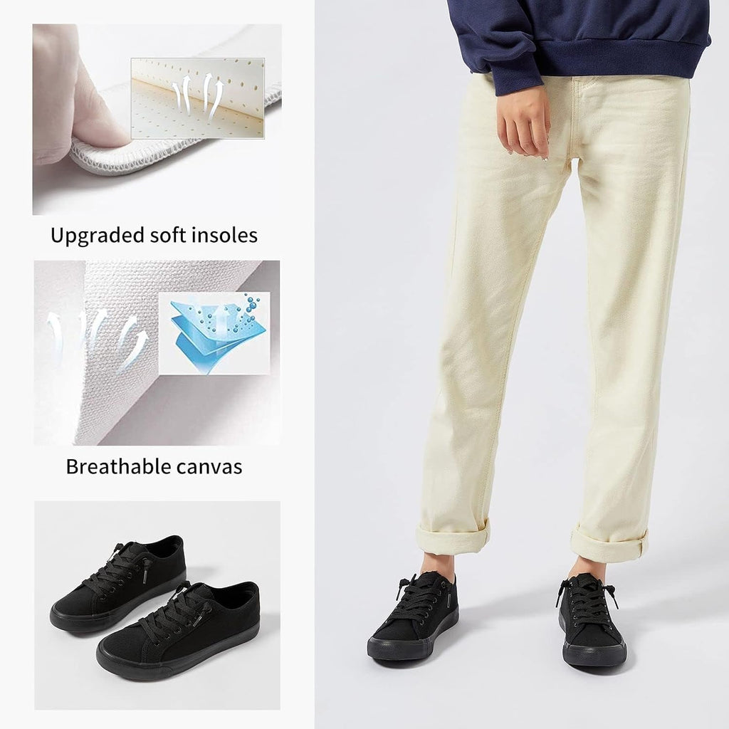 Women Canvas Sneaker Slip On Non Slip Casual Shoes Lace Up Canvas Low Top White Shoes Loafers For Women Fashion Black Sneaker