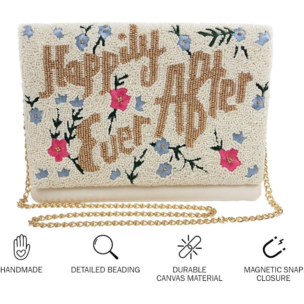 Happily Ever After Clutch Purse For Wedding Day Beaded For Bachelorette Party, Bridal Purse Bridal Shower Gifts & Engagement Gifts For Bride To Be