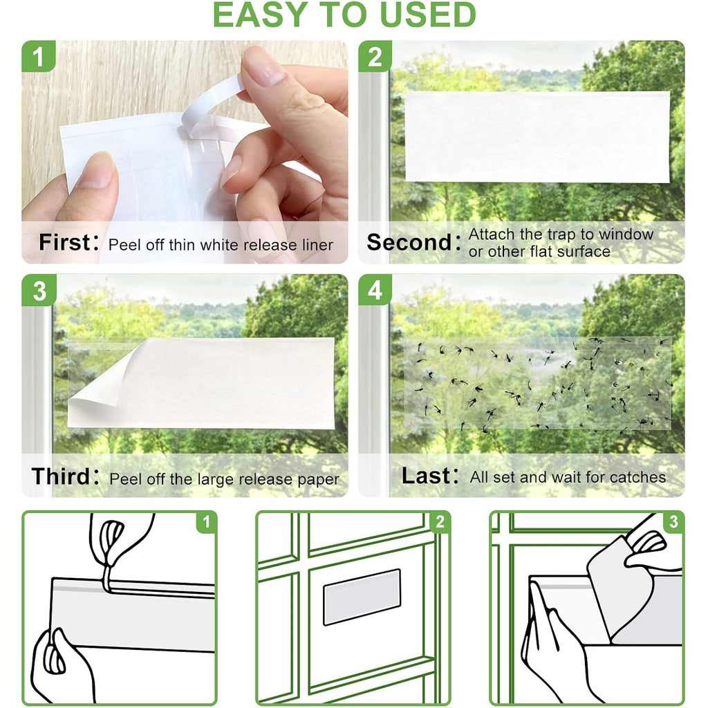 Lfsys 50 Pack Window Fly Trap, Fruit Fly Traps For Indoors, Fly Paper Sticky Strips, Fly Traps For Indoors Clear