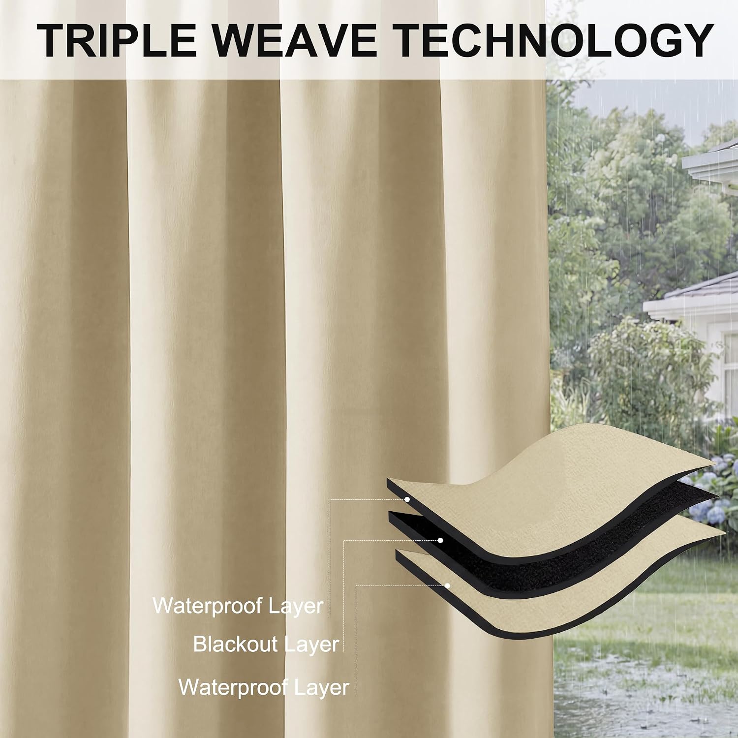 Ryb Home Outdoor Curtains For Patio Waterproof Block Sunlight Thermal Insulated Privacy Assured Thick Outside Curtains For Porch, Gazebo, Pergola, W52" X L84", Biscotti Beige, 1 Panel