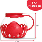 Ecolution Patented Micro-Pop Microwave Popcorn Popper With Temperature Safe Glass, 3-In-1 Lid Measures Kernels And Melts Butter, Made Without Bpa, Dishwasher Safe, 3-Quart, Red