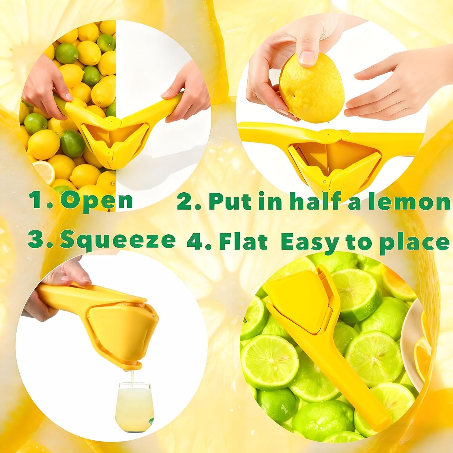 Lemon Squeezer, Effective At Squeezing Out Juice, Citrus Juicer | Easy-To-Use, Very Sturdy Lemon Juicer, Fold-Flat Easy-To-Place, Easy-To-Clean Citrus Squeezer To Squeeze Lemon, Lime, Orange