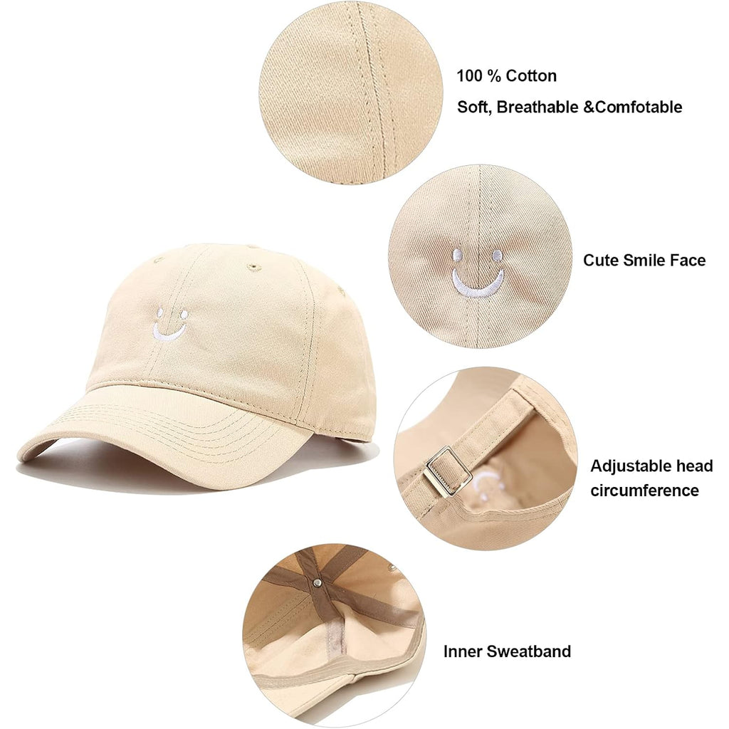 Umeepar Smile Face Baseball Cap for Women Men Adjustable Low Profile Unstructured Cotton Dad Hat