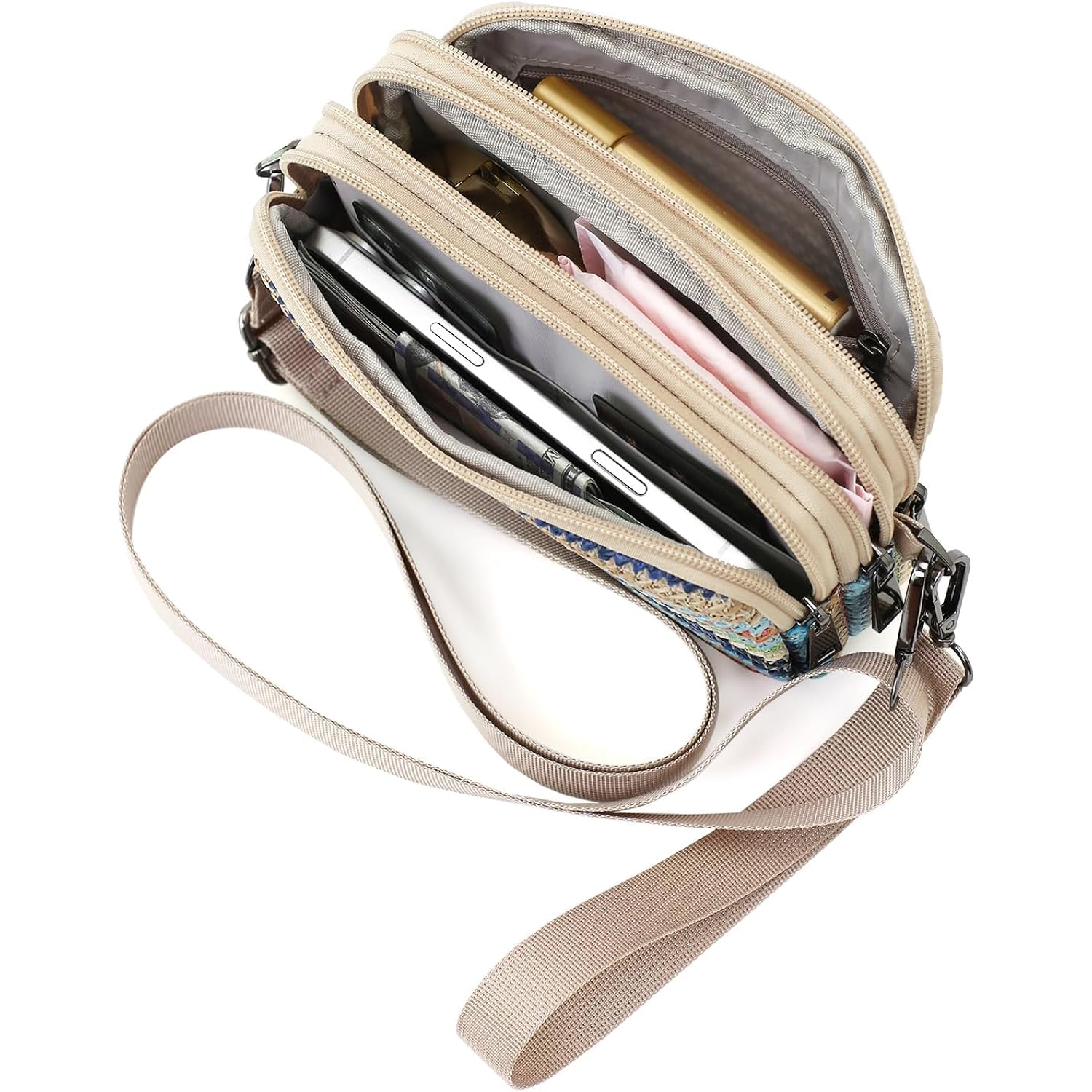 Small Wristlet Wallet For Women, 3-Zip Crossbody Phone Purse