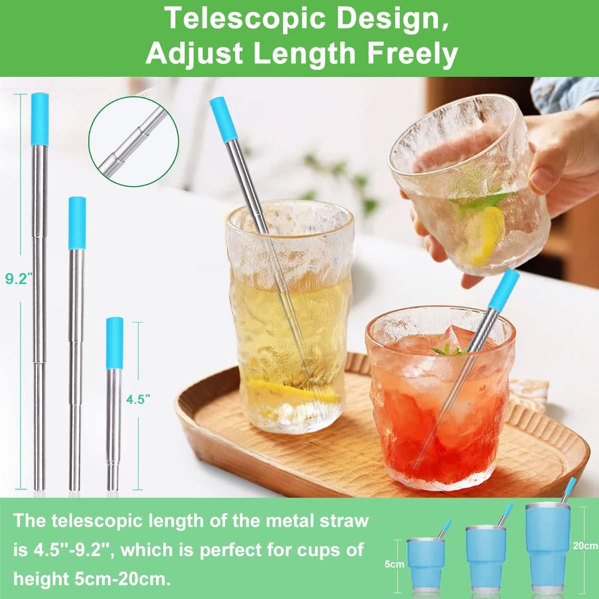 Kynup Reusable Metal Straws (4Packs), Collapsible Travel Drinking Straws With Cases, Cruise Ship Essentials, Cruise Must Haves With Silicone For Gifts (Blue-Black-Rose Gold-Silver)