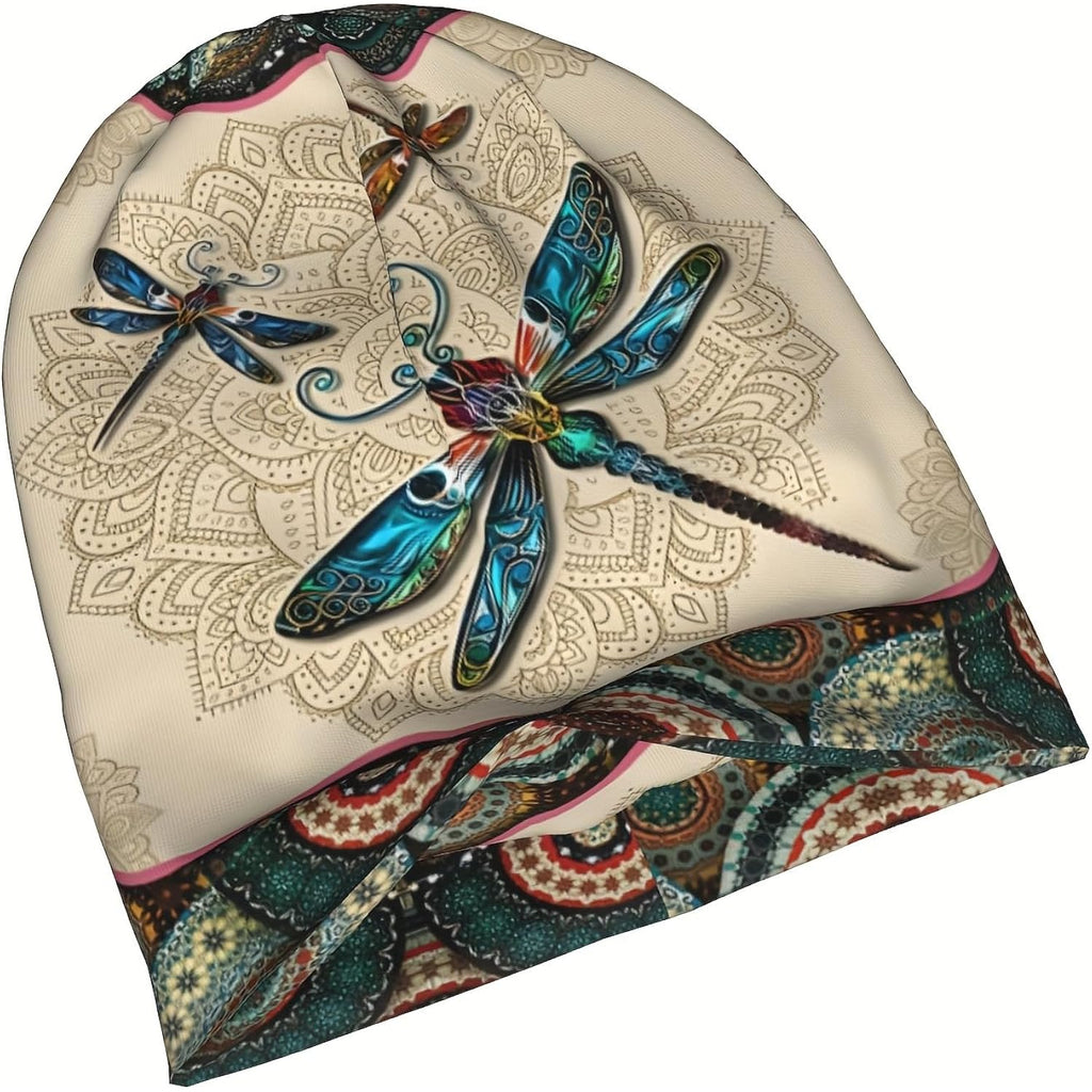 Tenna Teki Women Slouchy Beanie Chemo Hat Cancer Caps for Patient | Autumn Spring Lightweight Comfortable Breathable Beanie for Men Dragonfly Mandala Beige