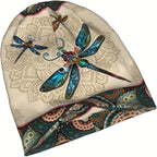 Tenna Teki Women Slouchy Beanie Chemo Hat Cancer Caps for Patient | Autumn Spring Lightweight Comfortable Breathable Beanie for Men Dragonfly Mandala Beige