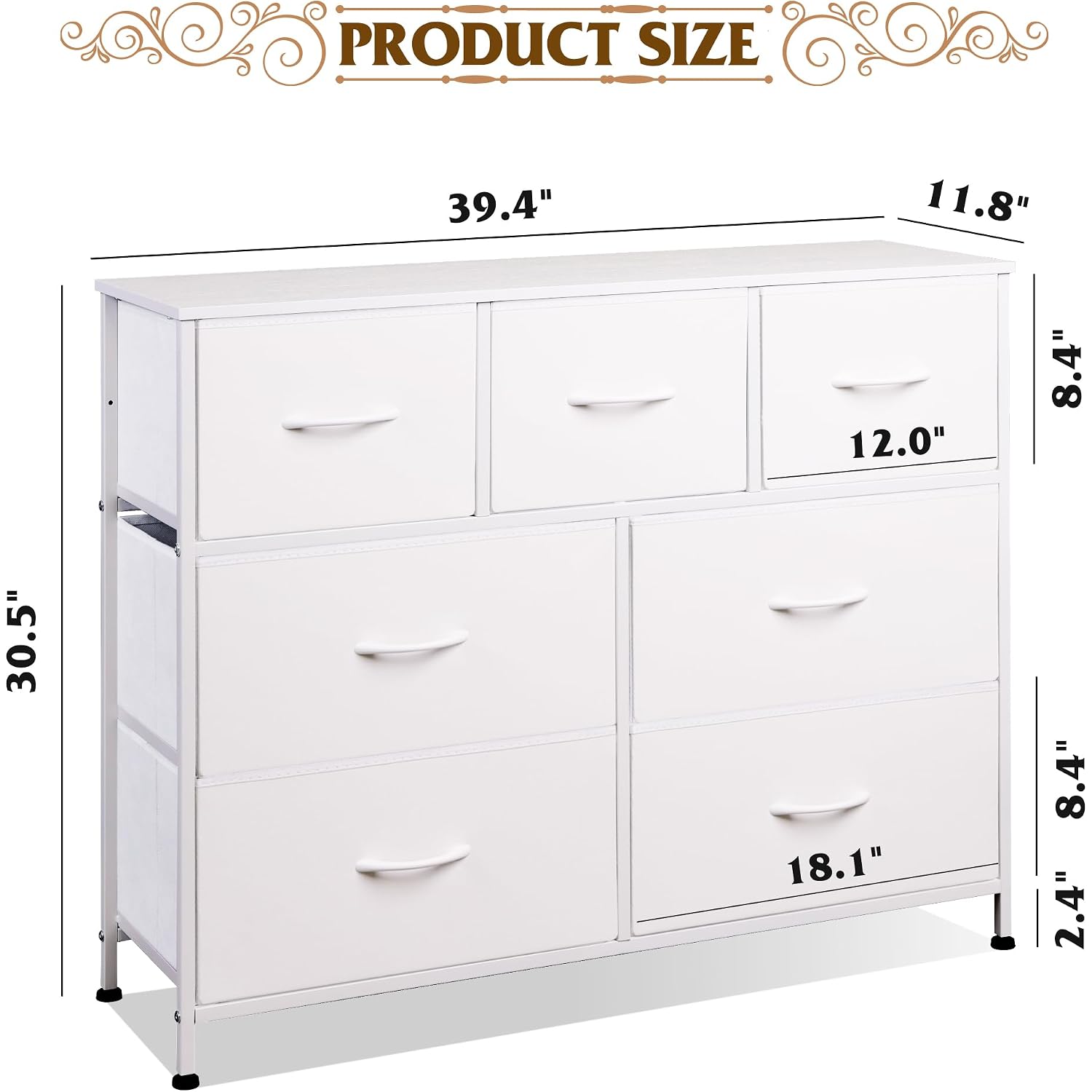 Wlive 7 Drawer Dresser Tv Stand, Dressers For Bedroom, Fabric Storage Tower, Hallway, Entryway, Closets, Sturdy Steel Frame, Wood Top, Easy Pull Handle, White