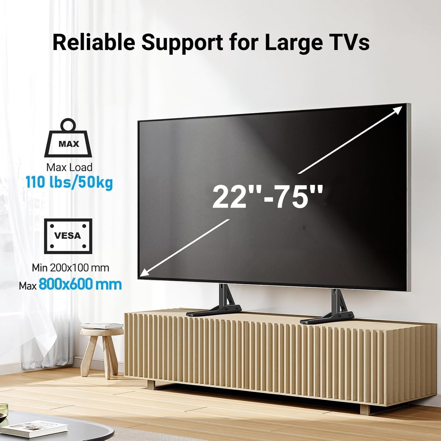 Perlesmith Universal Tv Stand Mount For 20-75 Inch Tvs, Height Adjustable Table Top Tv Stand, Great Load-Bearing Replacement Tv Legs With Steel Holds Up To 110Lbs, Max Vesa 800 X 600Mm Pstvs01