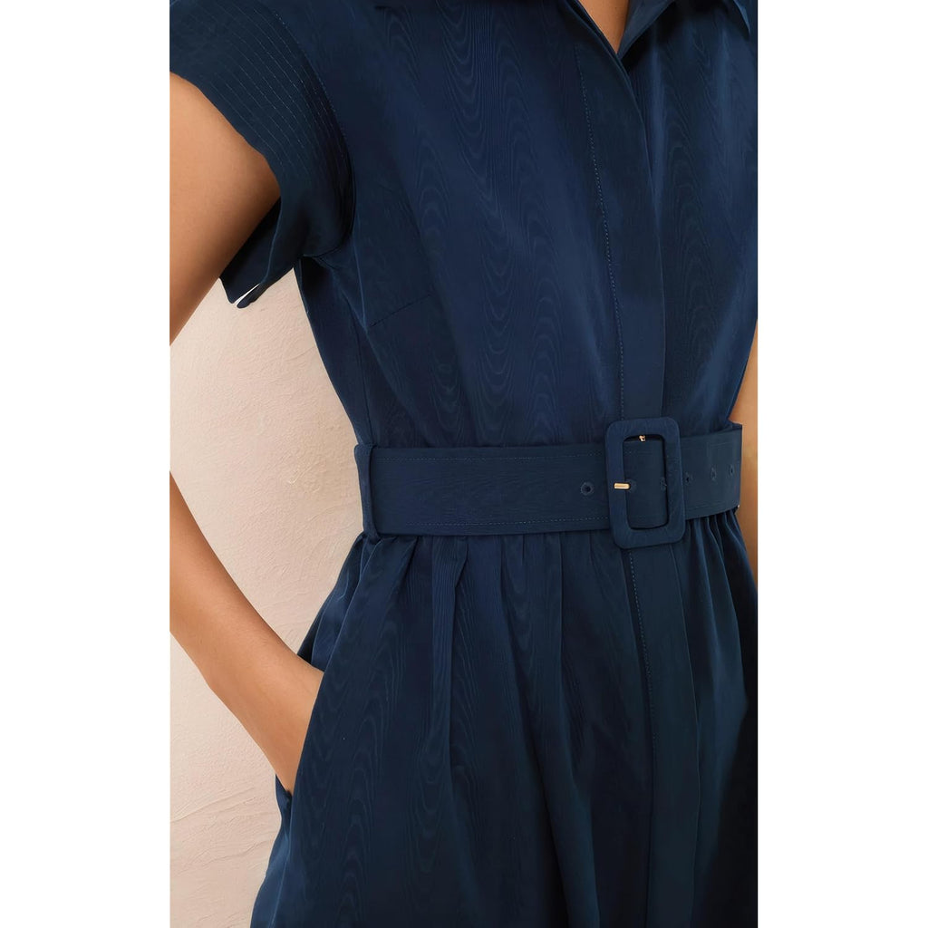 Ladyful Women Casual Button Down Shirt Dress Short Wing Sleeve Buiness Midi Shirt Dress With Belt Elegant Dress