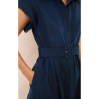 Ladyful Women Casual Button Down Shirt Dress Short Wing Sleeve Buiness Midi Shirt Dress With Belt Elegant Dress