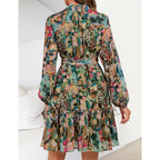 Zesica Womens Spring Summer Floral Mini Dress Long Sleeve Button Chiffon A Line Swing Short Wedding Guest Party Dresses