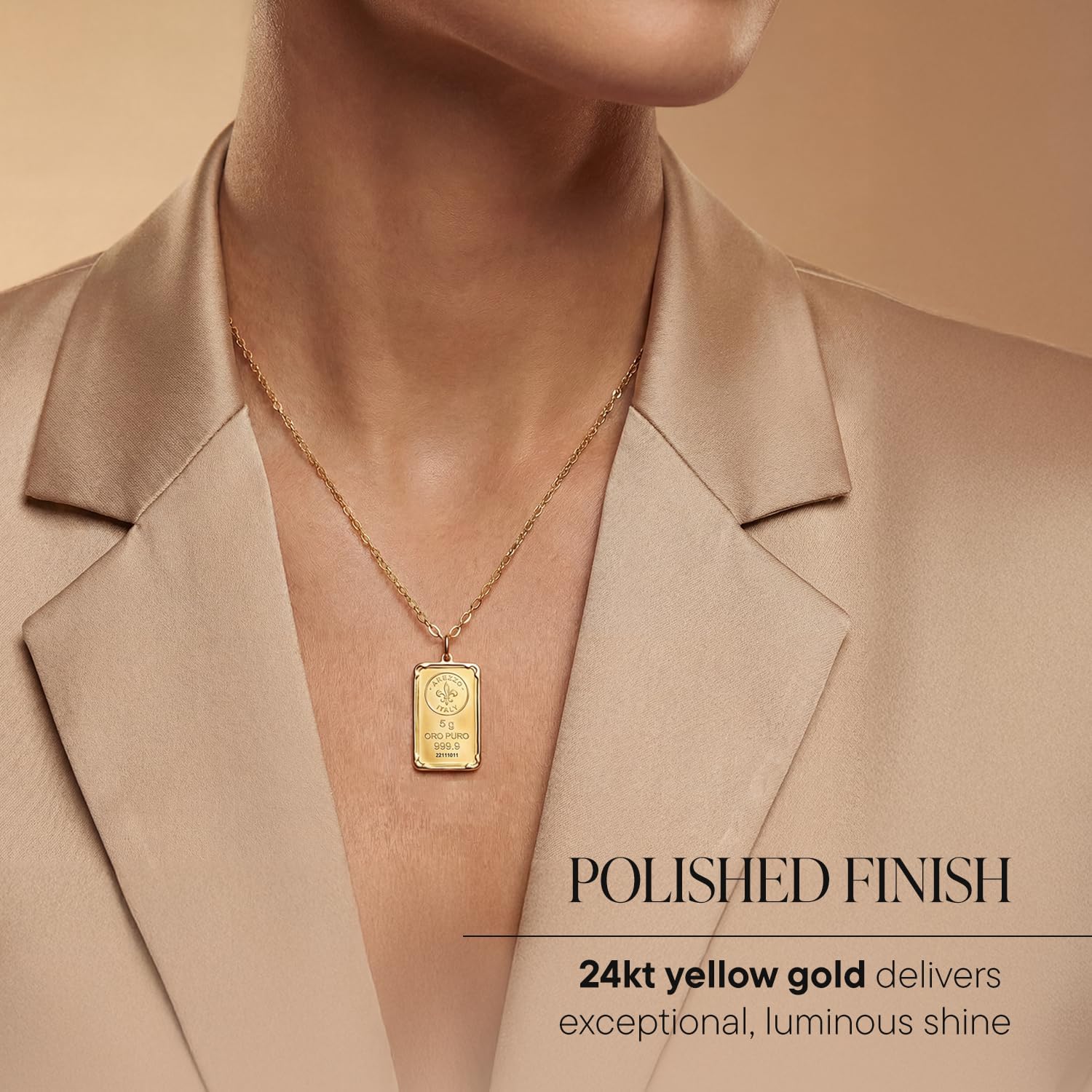 Ross-Simons Italian 24kt Yellow Gold Fleur-De-Lis Five-Gram Ingot Pendant Necklace with 14kt Gold Frame, Jewelry, Christmas, Birthday Gift