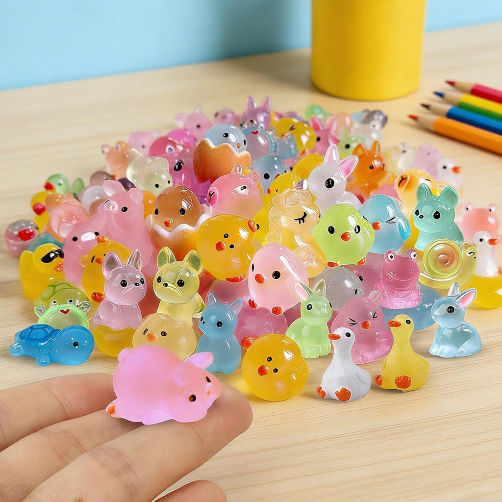 50Pcs Mini Resin Animals Variety Pack, Random Assorted Bulk Tiny Resin Animal Figurines Glow In The Dark For Fairy Garden Accessories, Aquarium And Micro Landscape Decoration