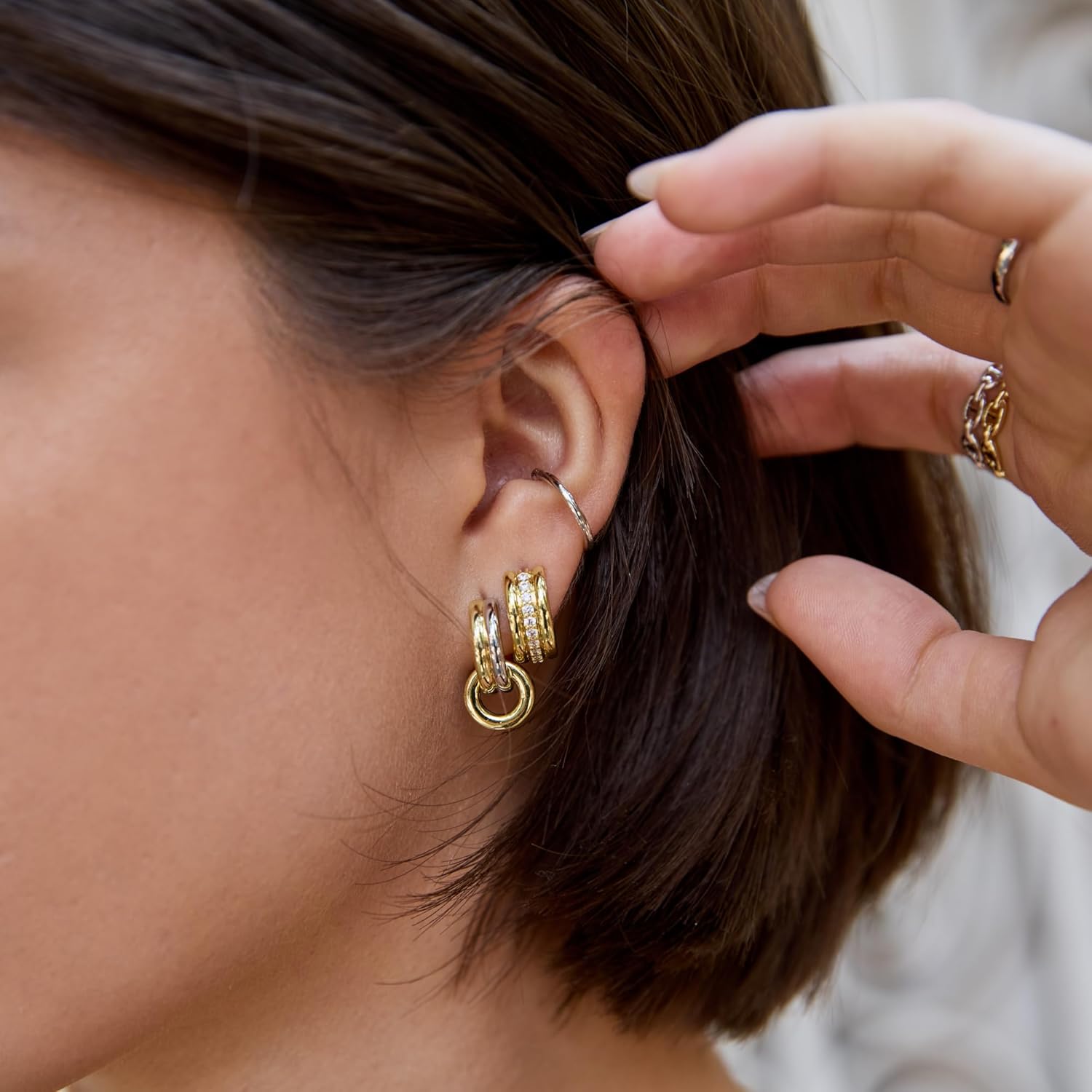 Ana Luisa Asher Small Huggie Hoop Earrings for Women - 14K Gold Plated, Silver Rhodium Plated and Two Tone Styles - Hypoallergenic, Tarnish-Free - Ana Luisa Jewelry - Stylish Gold Hoop Earrings