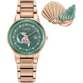 Citizen Eco-Drive Ladies' Special Edition Disney Princess Ariel Making Waves My Way Faceted Crystal Watch And Pin Gift Set, Gold Stainless Steel Watch, Green Dial, 30Mm (Model: Ga1073-63W)