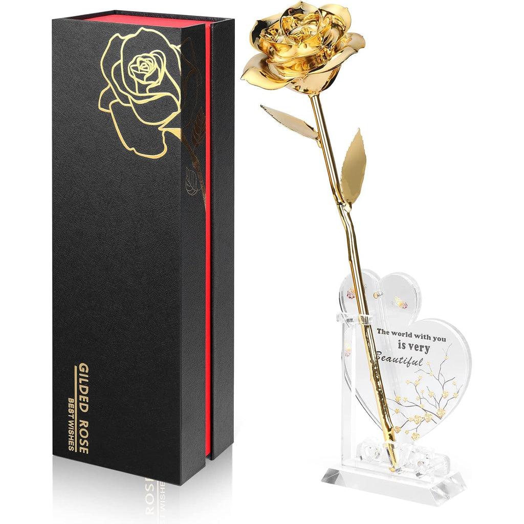 Anthonic Gold Dipped Rose Real 24K Gold Rose, Genuine One Of A Kind Rose Hand Dipped In 24K Golden Roses Romantic Gifts For Women In Her Birthday Anniversary Valentines Day Mothers Day
