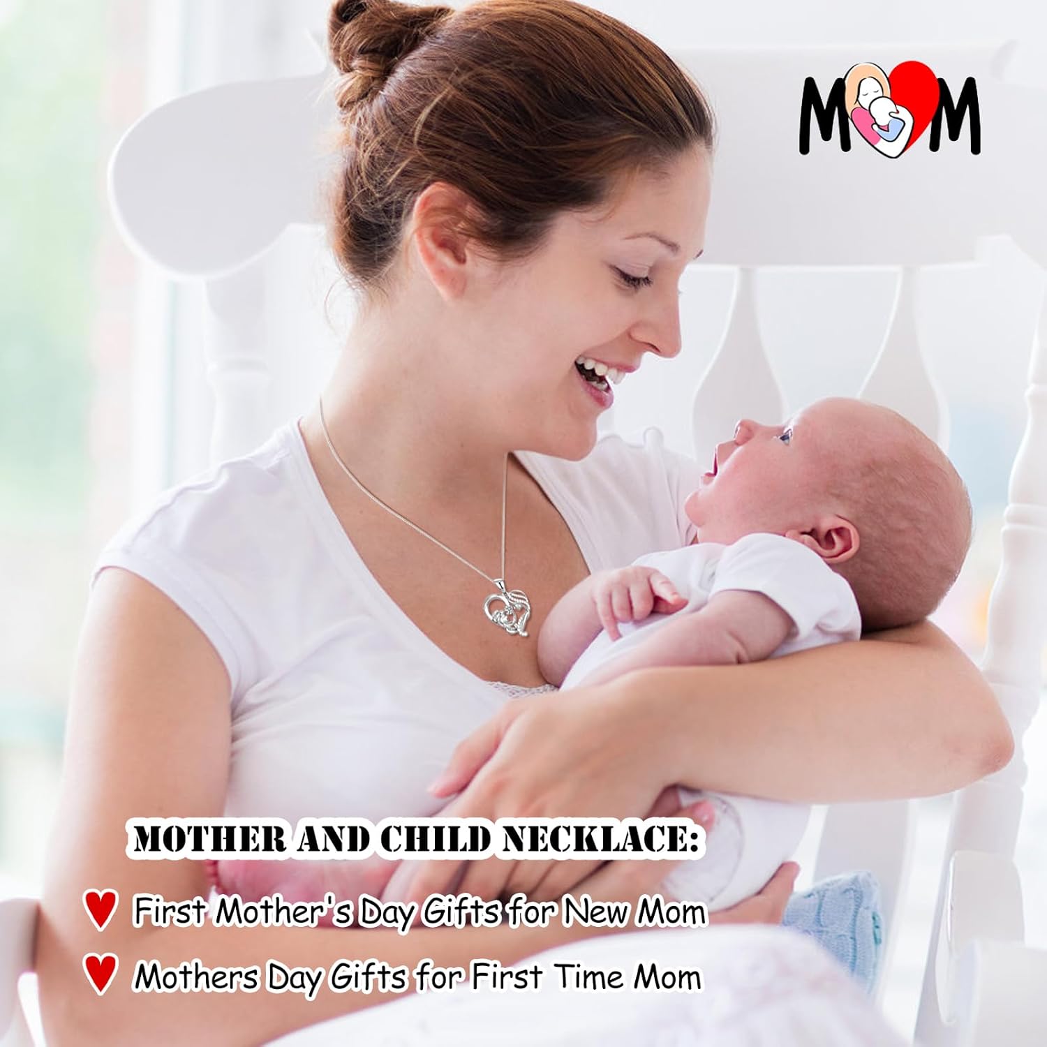 1st Mothers Day Gift for New Mom 925 Sterling Silver Mother Child Necklace as First Mothers Day Gifts for Pregnant Daughter Wife