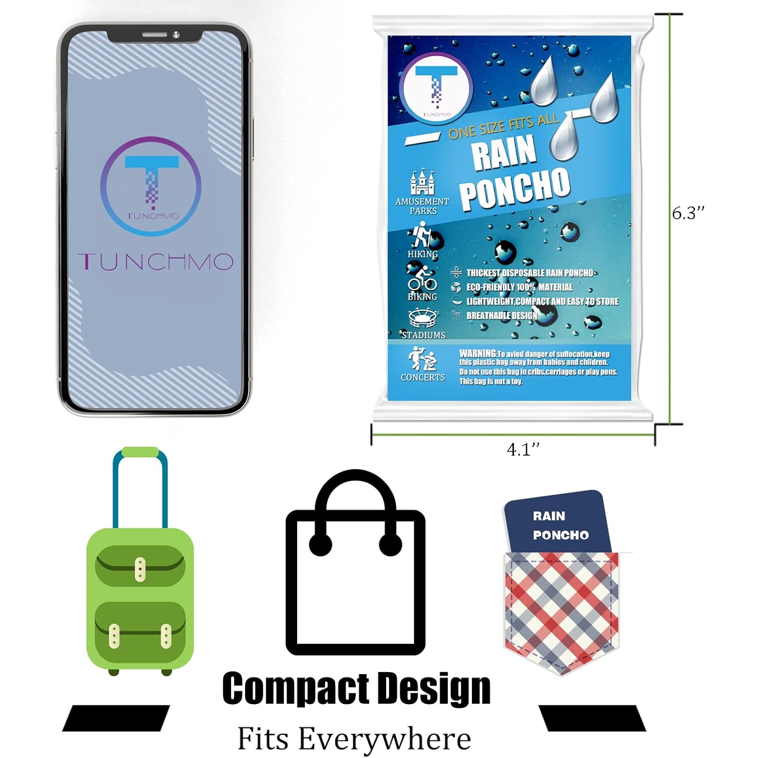 Disposable Rain Ponchos 6 Pack For Adults/Kids/Family Set-50% Thicker Emergency Ponchos
