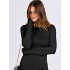 Anrabess Women Long Sleeve Shirts Rib Knit Slim Fit Tops Basic Tee Spring Outfits Casual T-Shirt Underscrubs Layer Clothes
