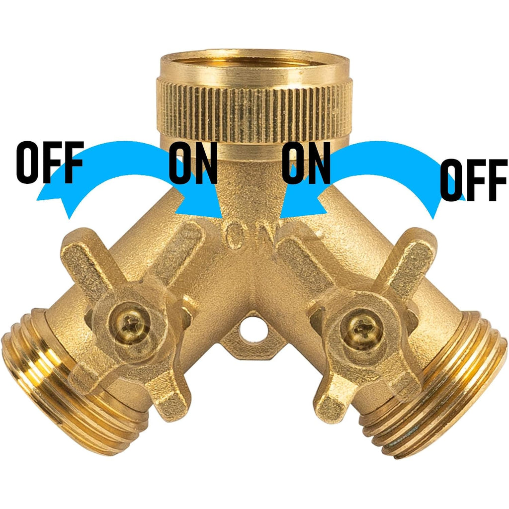 Hourleey Brass Garden Hose Splitter (2 Way), Solid Brass Hose Y Splitter 2 Valves With 2 Extra Rubber Washers (Brass)