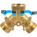 Hourleey Brass Garden Hose Splitter (2 Way), Solid Brass Hose Y Splitter 2 Valves With 2 Extra Rubber Washers (Brass)