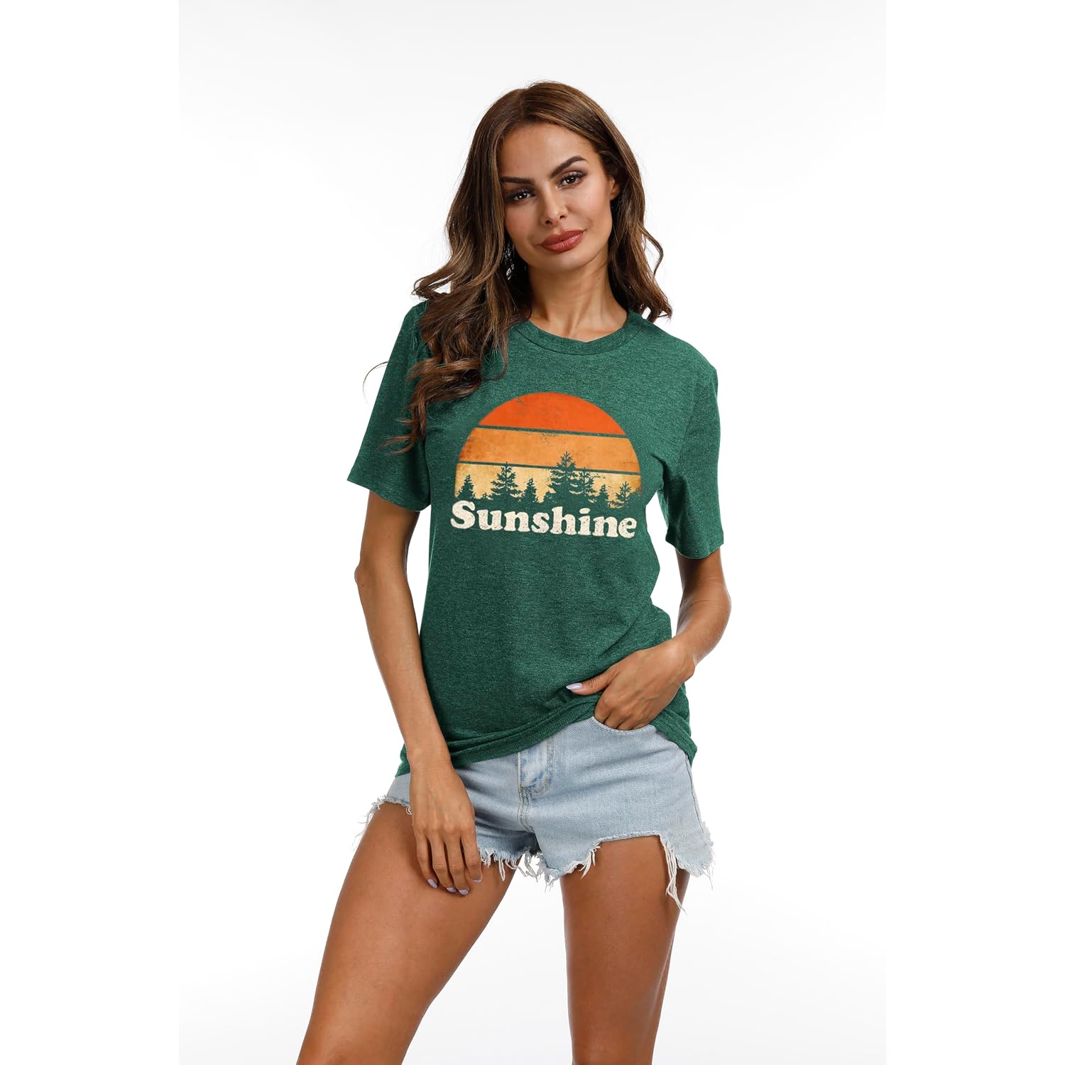 T Shirts for Women Graphic Tees Vintage Printed Short Sleeve Shirt Crewneck Loose Fitting Tops Casual Basic Cute Blouses Sunshine